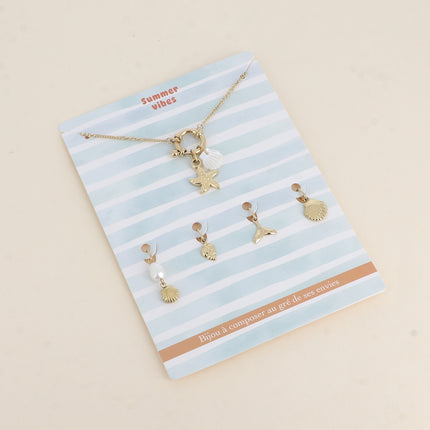 Cartelette SUMMER VIBES Collier et 6 pendentifs (étoile de mer et coquillage nacré)