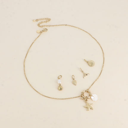 Cartelette SUMMER VIBES Collier et 6 pendentifs (étoile de mer et coquillage nacré)