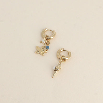 Créoles - étoile de mer avec pierre naturelle et coquillage avec perle d'eau douce