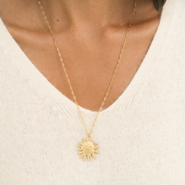 Collier - pendentif soleil texturé