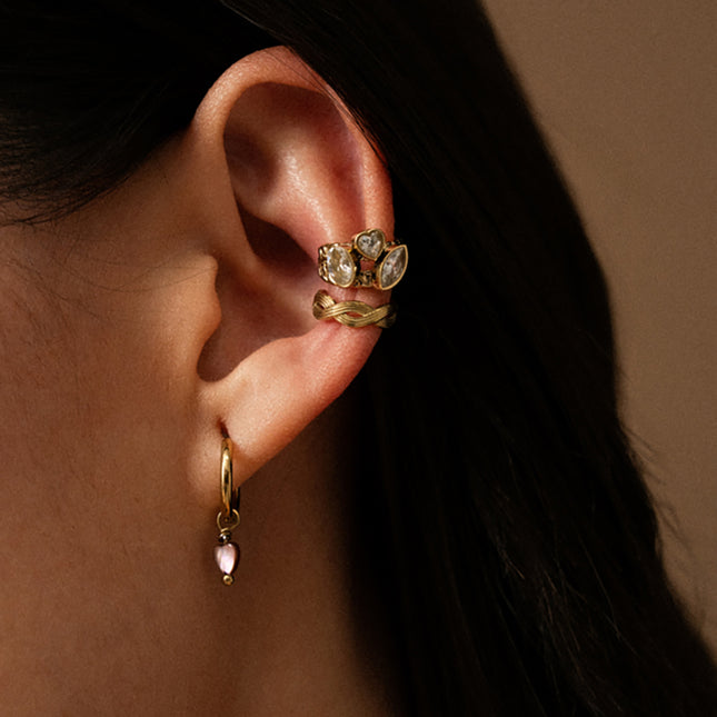 Earcuffs Velia - 2 anneaux maillés et 3 cristaux