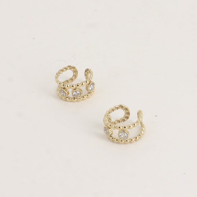Earcuffs - deux anneaux effet milgrain et 3 cristaux ronds
