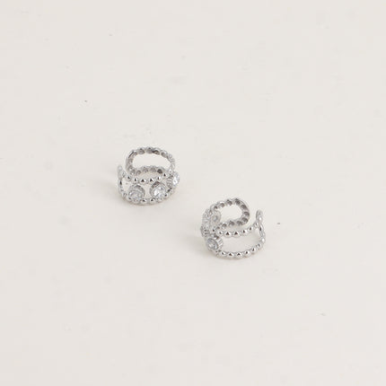 Earcuffs - deux anneaux effet milgrain et 3 cristaux ronds