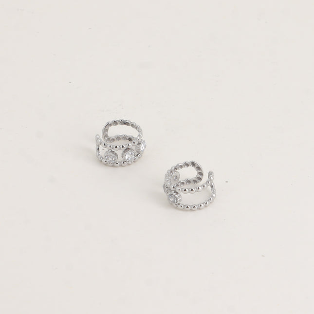 Earcuffs - deux anneaux effet milgrain et 3 cristaux ronds