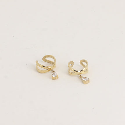 Earcuffs - entrecroisement de deux anneaux et cristal goutte pendant