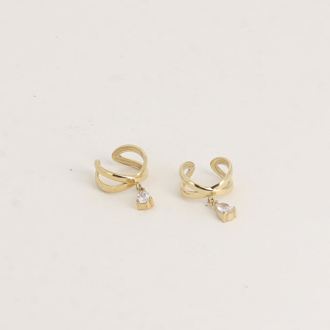 Earcuffs - entrecroisement de deux anneaux et cristal goutte pendant