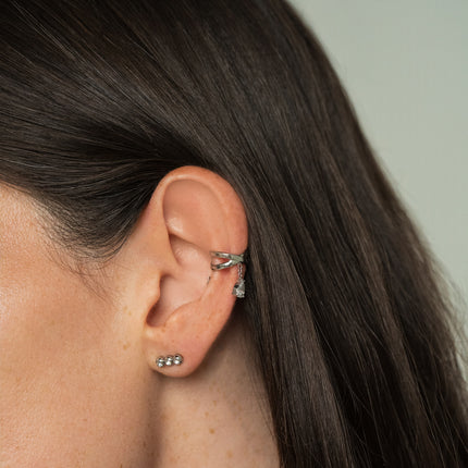 Earcuffs Azoriane - entrecroisement de deux anneaux et cristal goutte pendant