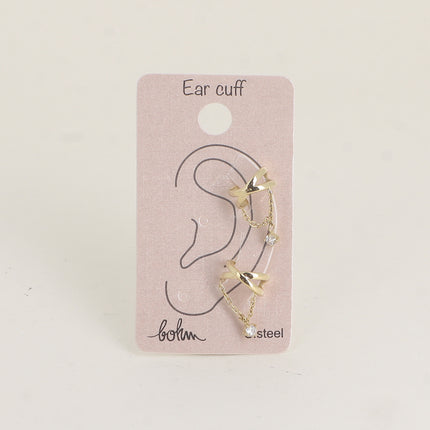 Earcuffs - deux anneaux croisés et un cristal sur une chaîne pendante