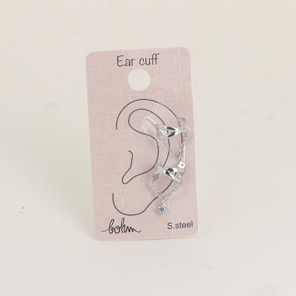 Earcuffs - deux anneaux croisés et un cristal sur une chaîne pendante