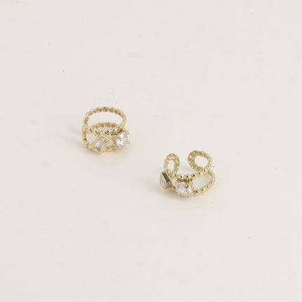 Earcuffs - deux anneaux effet milgrain et 2 cristaux rond et rectangulaire