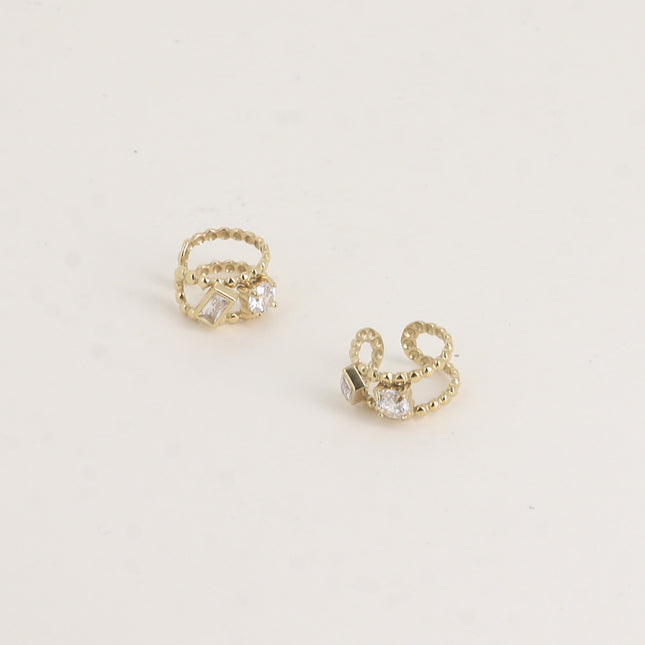 Earcuffs - deux anneaux effet milgrain et 2 cristaux rond et rectangulaire