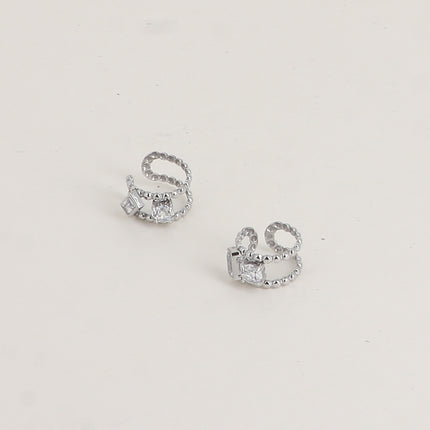 Earcuffs - deux anneaux effet milgrain et 2 cristaux rond et rectangulaire