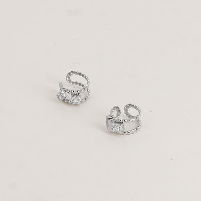 Earcuffs - deux anneaux effet milgrain et 2 cristaux rond et rectangulaire