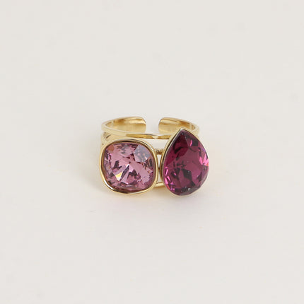 Bague - ornée de cristaux de Swarovski®, carré 10mm et goutte