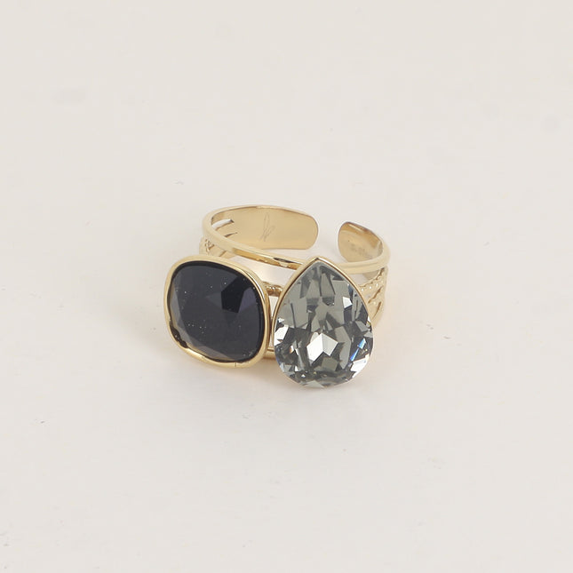 Bague - ornée de cristaux de Swarovski®, carré 10mm et goutte