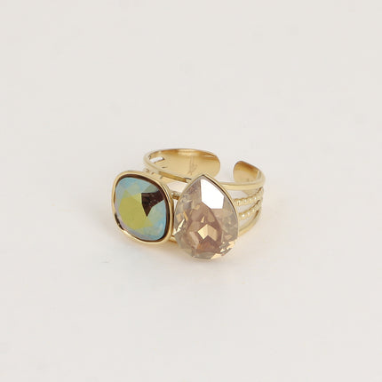 Bague - ornée de cristaux de Swarovski®, carré 10mm et goutte