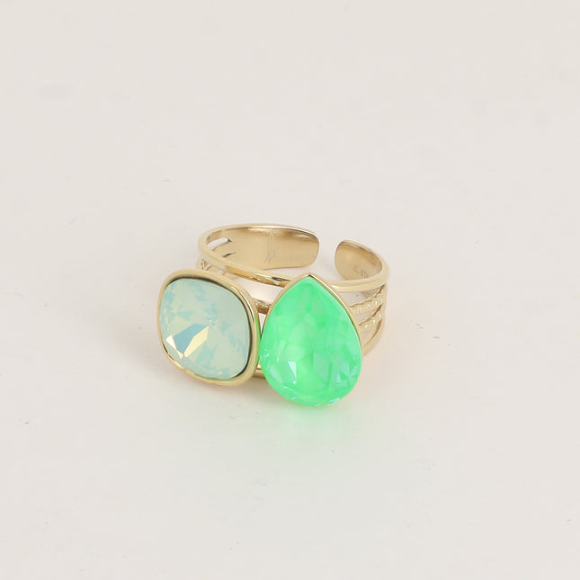 Bague - ornée de cristaux de Swarovski®, carré 10mm et goutte