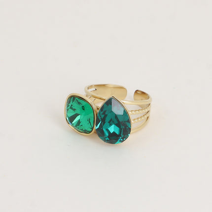 Bague - ornée de cristaux de Swarovski®, carré 10mm et goutte