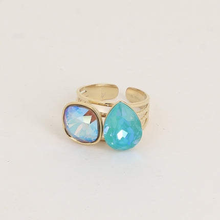Bague - ornée de cristaux de Swarovski®, carré 10mm et goutte