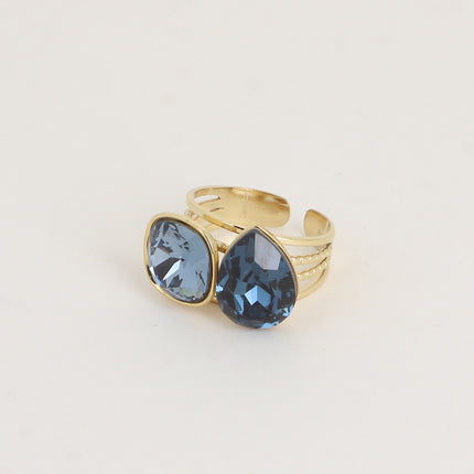 Bague - ornée de cristaux de Swarovski®, carré 10mm et goutte