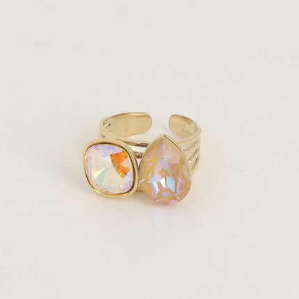 Bague - ornée de cristaux de Swarovski®, carré 10mm et goutte
