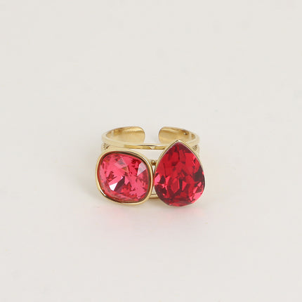Bague - ornée de cristaux de Swarovski®, carré 10mm et goutte