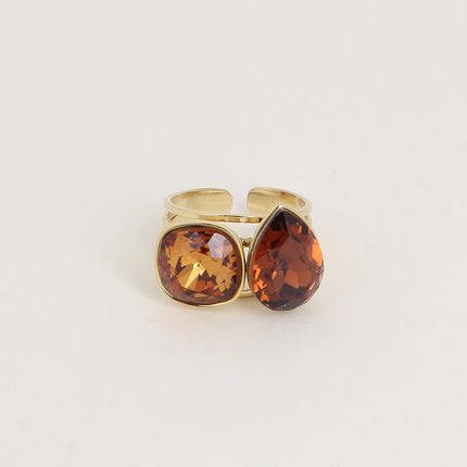 Bague - ornée de cristaux de Swarovski®, carré 10mm et goutte