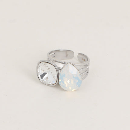 Bague - ornée de cristaux de Swarovski®, carré 10mm et goutte