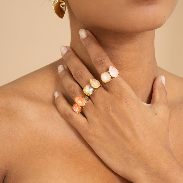 Bague - ornée de cristaux de Swarovski®, carré 10mm et goutte