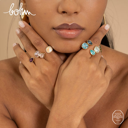 Bague ouverte - ornée de cristaux Swarovski® 10mm et goutte