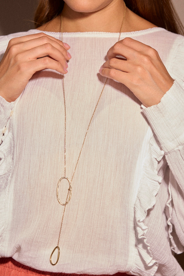 Y-Shaped Necklace - 2 Openwork Ovals