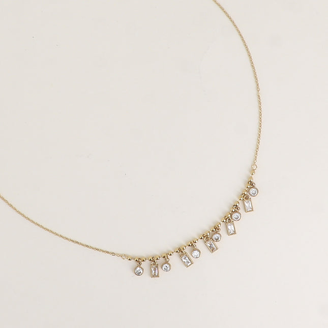 Collier - cristaux ronds et rectangulaires pendants