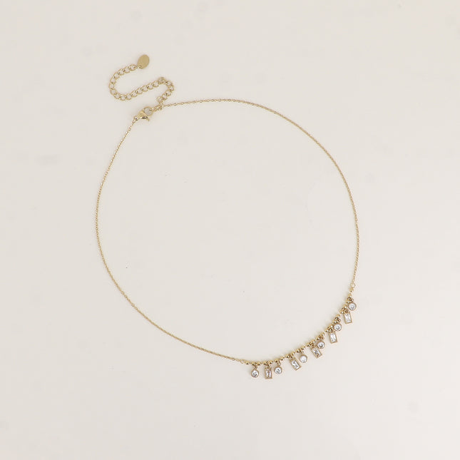 Collier - cristaux ronds et rectangulaires pendants