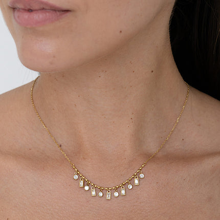 Necklace - pendant round and rectangular crystals