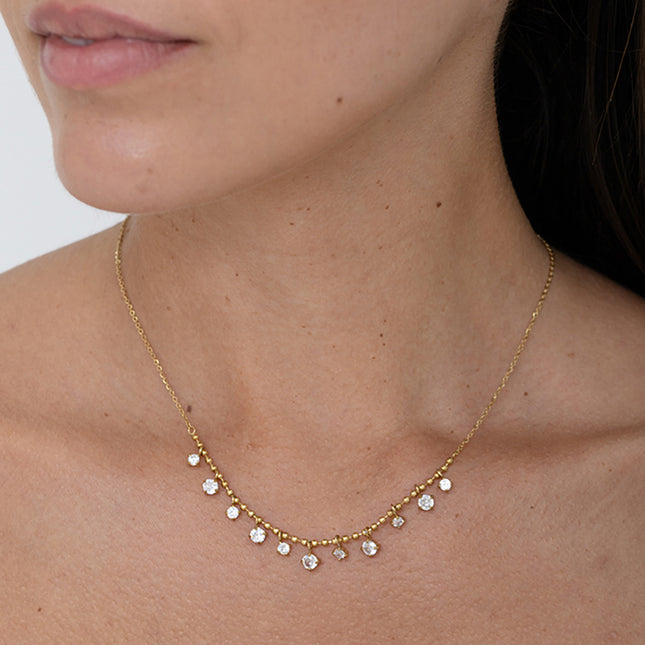 Necklace - curb chain and ball chain embellished with cubic zirconia