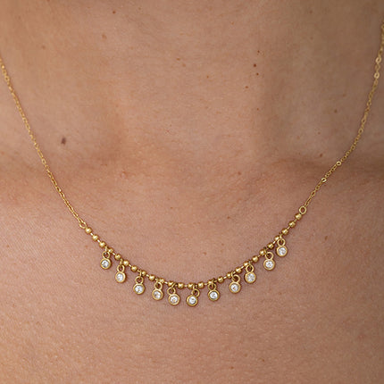 Necklace - curb chain, ball chain and small cubic zirconia stones