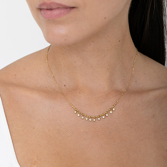 Necklace - curb chain, ball chain and small cubic zirconia stones