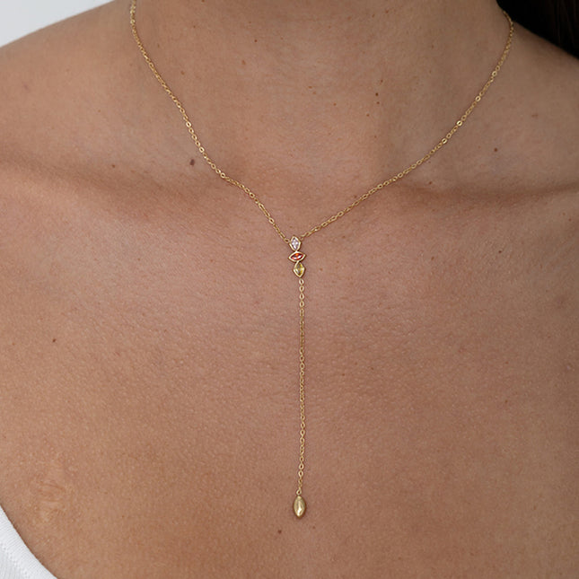 Y-shaped Necklace - 3 Almond Crystals