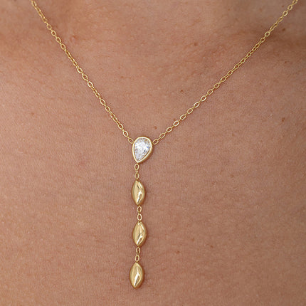 Y-necklace - drop crystal and 3 dangling ovals