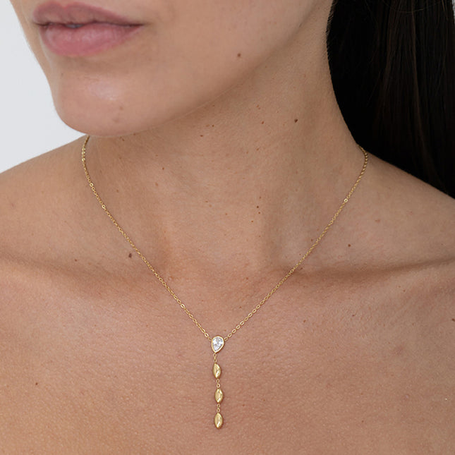 Y-necklace - drop crystal and 3 dangling ovals