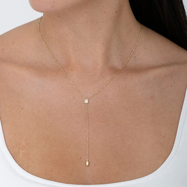 Y Necklace - square and oval crystal pendant