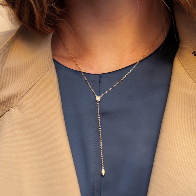 Collier Y Ysélie - cristal carré et ovale pendant