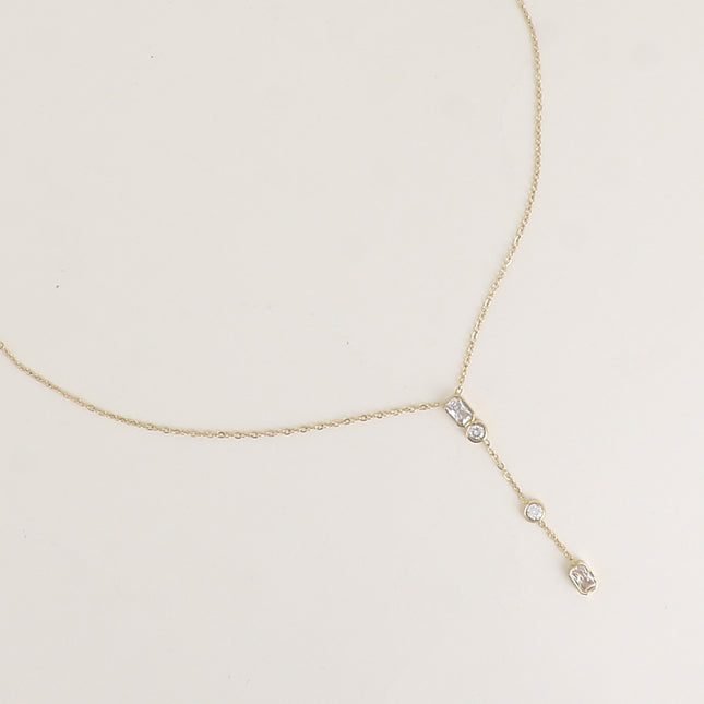 Collier Y - 4 cristaux goutte, ronds et losange