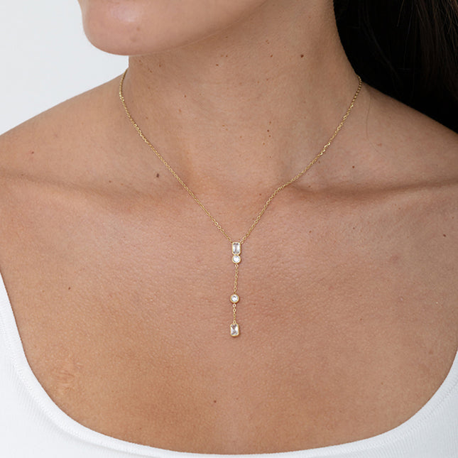 Collier Y - 4 cristaux goutte, ronds et losange