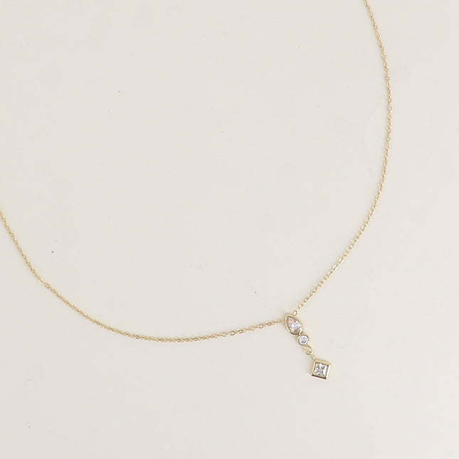Collier - 3 oxydes de zirconium goutte, rond et losange
