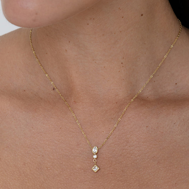 Collier - 3 oxydes de zirconium goutte, rond et losange