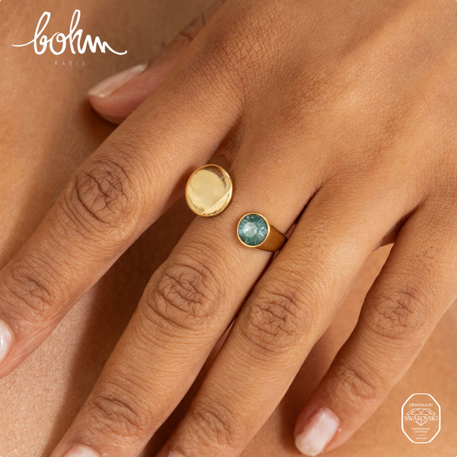 Bague ouverte - ornée de cristaux de Swarovski® SS29 et motif rond
