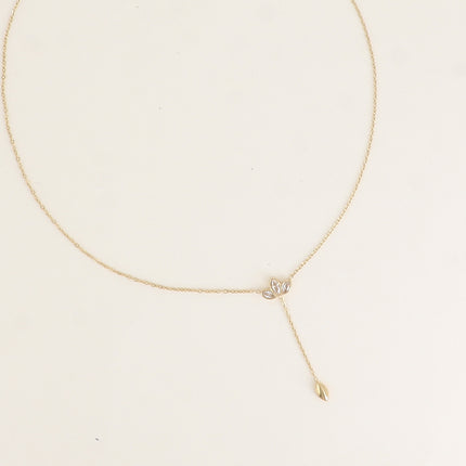 Collier Y - feuillage de cristaux et ovale pendant