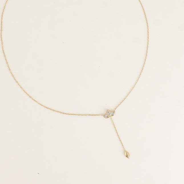 Collier Y - feuillage de cristaux et ovale pendant