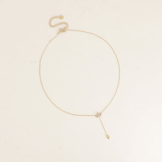 Collier Y - feuillage de cristaux et ovale pendant